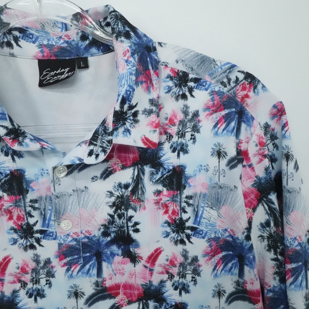 Sunday Swagger Golf Polo Shirt Mens Large Hawaiian‎ Floral Blue Performance